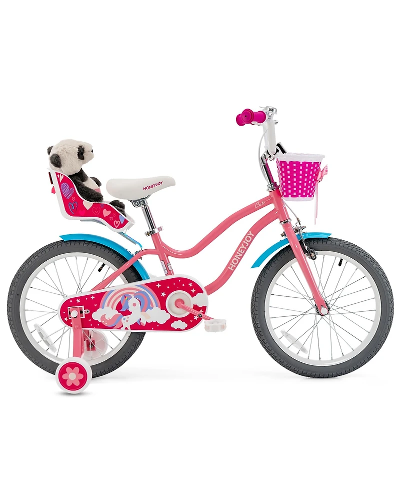 Gymax Inches Kids Bicycle w/ Doll Chair & Basket Kids Bike w/ Training Wheels Pink