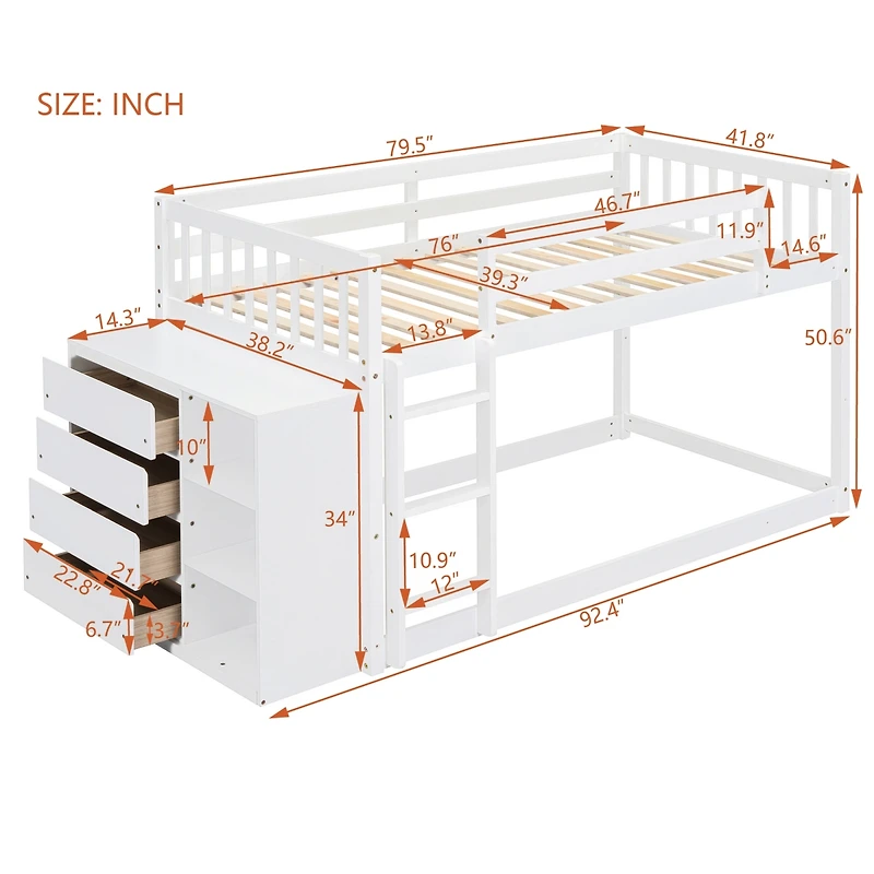 Streamdale Twin over Bunk Bed with 4 Drawers and 3 Shelves-Gray