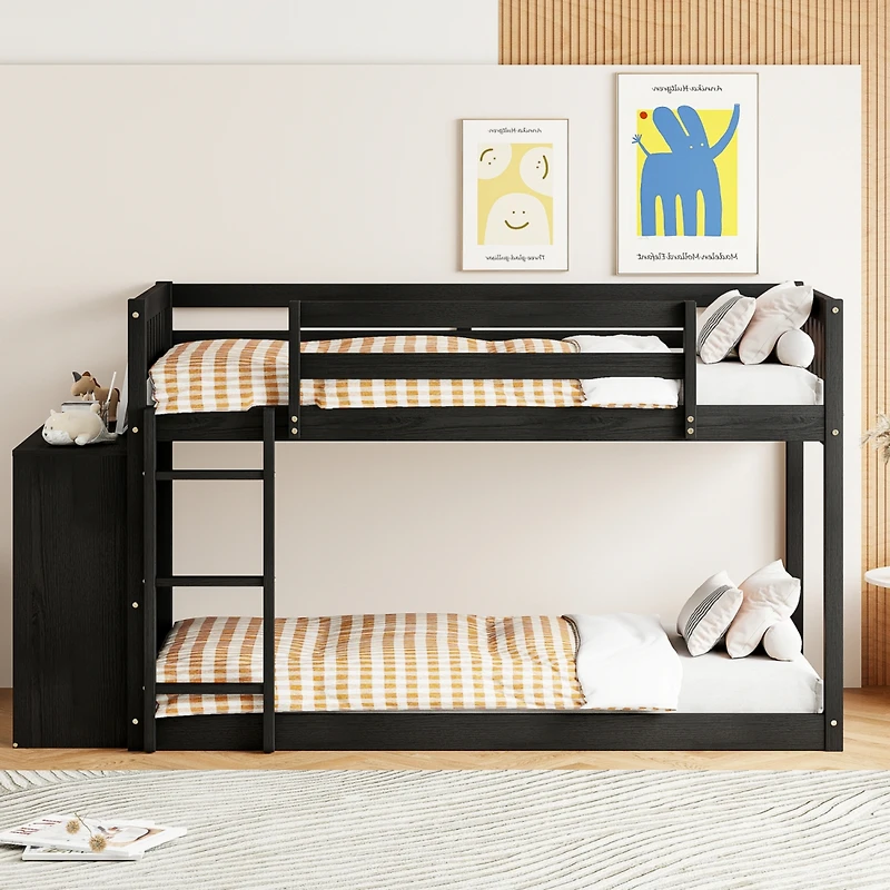 Streamdale Twin over Bunk Bed with 4 Drawers and 3 Shelves-Gray