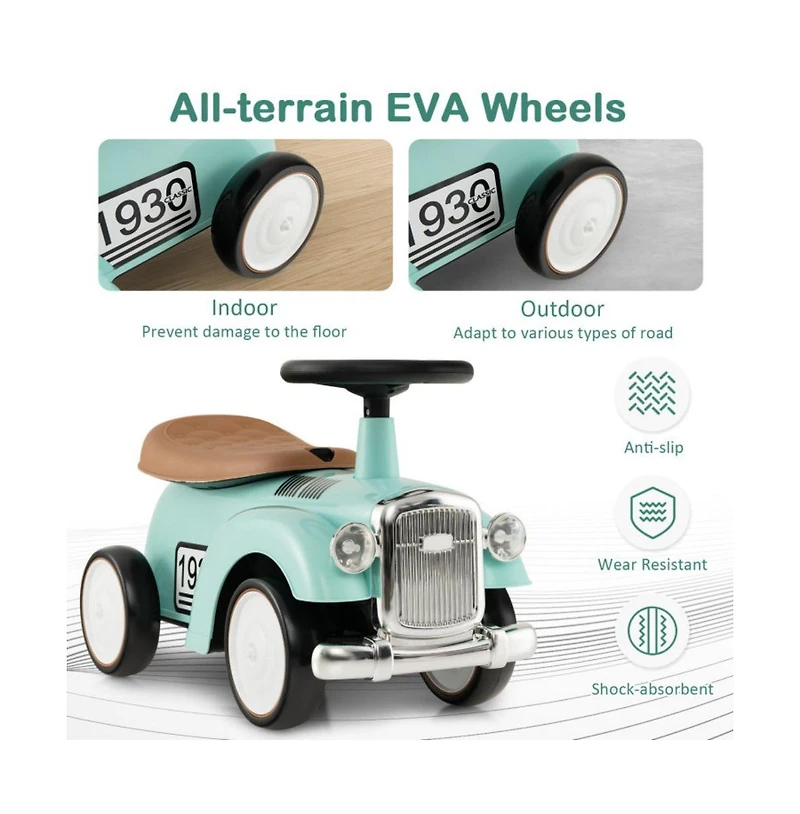 Kids Sit to Stand Vehicle with Working Steering Wheel and Under Seat Storage-White