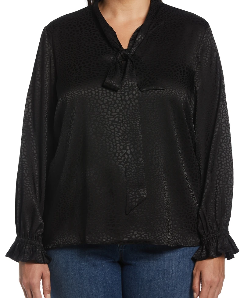 Rafaella Plus Tie Front Long Sleeve Blouse