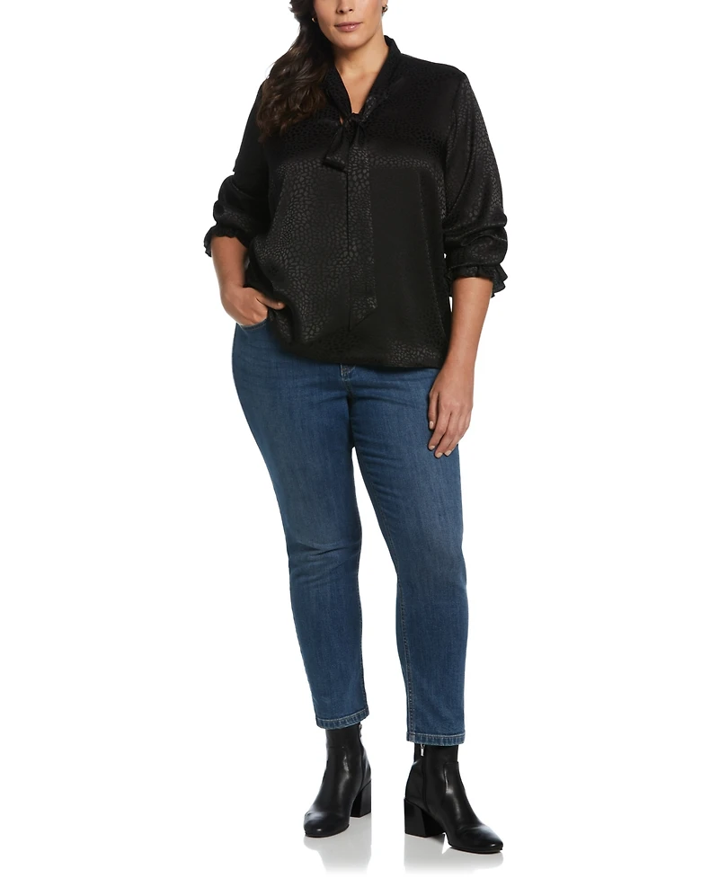 Rafaella Plus Tie Front Long Sleeve Blouse