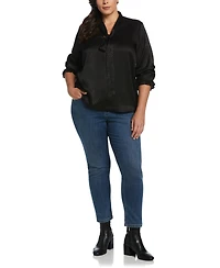 Rafaella Plus Tie Front Long Sleeve Blouse