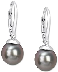 Cultured Tahitian Pearl (8mm) Leverback Drop Earrings in Sterling Silver