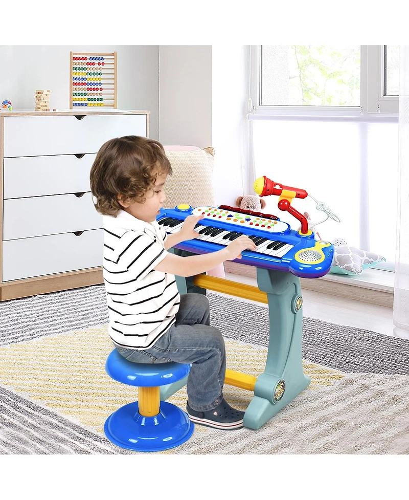 Sugift 37 Key Electronic Keyboard Kids Toy Piano Included Microphone and Stool