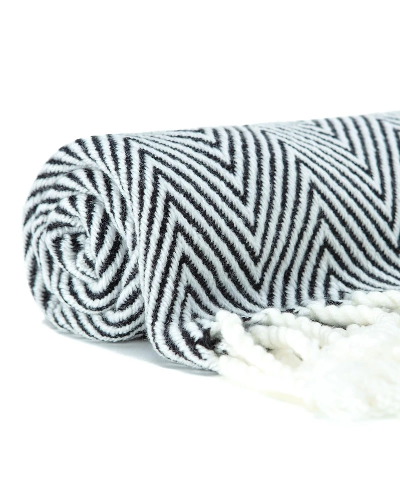Chanasya Premium Chevron Super Soft Acrylic Throw Blanket With Tassels Cozy Lightweight Fluffy Woven for Bed Sofa Chair Couch Living Room