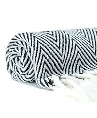 Chanasya Premium Chevron Super Soft Acrylic Throw Blanket With Tassels Cozy Lightweight Fluffy Woven for Bed Sofa Chair Couch Living Room