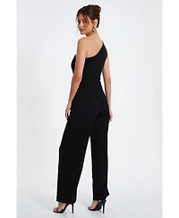 Quiz Women's One-Shoulder Scuba Crepe Jumpsuit With Gold Buckle