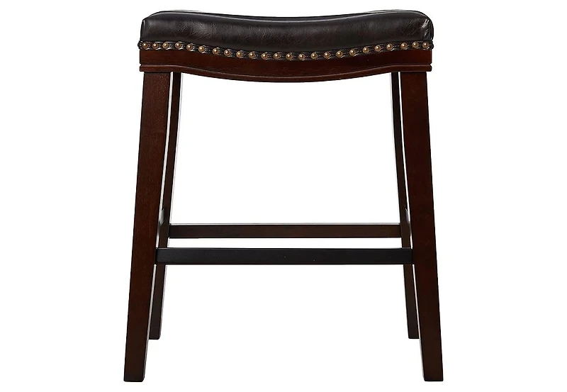 Streamdale 26" Saddle Counter Stool with Nailhead Trim (Set of 2), Dark Brown