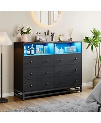 gaomon Modern 6-Drawer Dresser with Led Lights and Charging Station - Large Capacity Storage Cabinet for Bedroom - Black_52.76"D x 18.5"W x 8.27"H