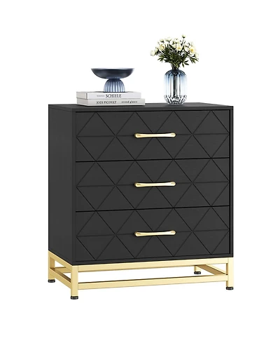 gaomon 3 Drawer Dresser, Wood Chest Drawers with Storage for Closet, Bedroom, Drawers Dresser Modern Bedside Nightstand with Gold Handles,Black_15.8"D