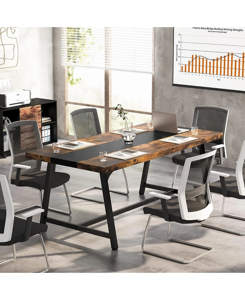 Tribesigns Dining Table for 8 People, 70.87-inch Rectangular Wood Kitchen Table with Strong Metal Frame, Industrial Large Long Dining Room Table