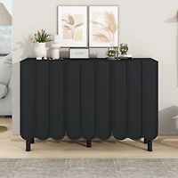 Simplie Fun Black Cream Style Minimalist Shoe Cabinet with Wave Doors