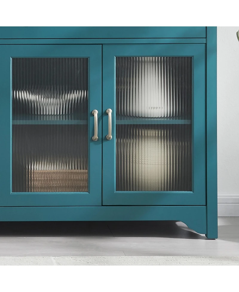 Simplie Fun Teal Blue Tv Console with Adjustable Shelves