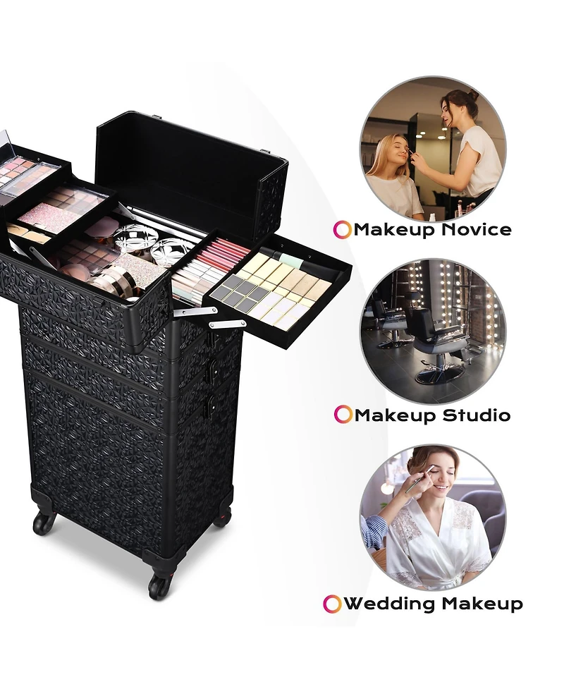 Byootique 4in1 Rolling Makeup Train Case Cosmetic Organizer Wheel Mermaid Black
