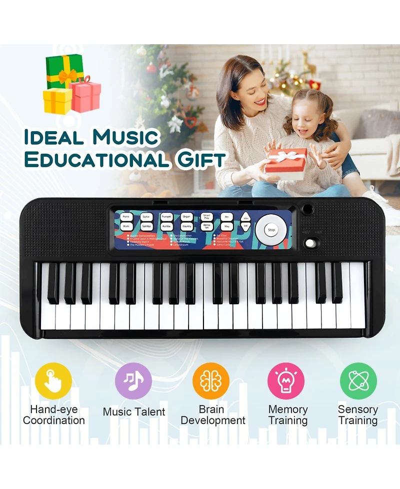 Vebreda Kids Piano Keyboard 37-Key Kids Toy Keyboard Piano with Microphone for 3+ Kids-Pink