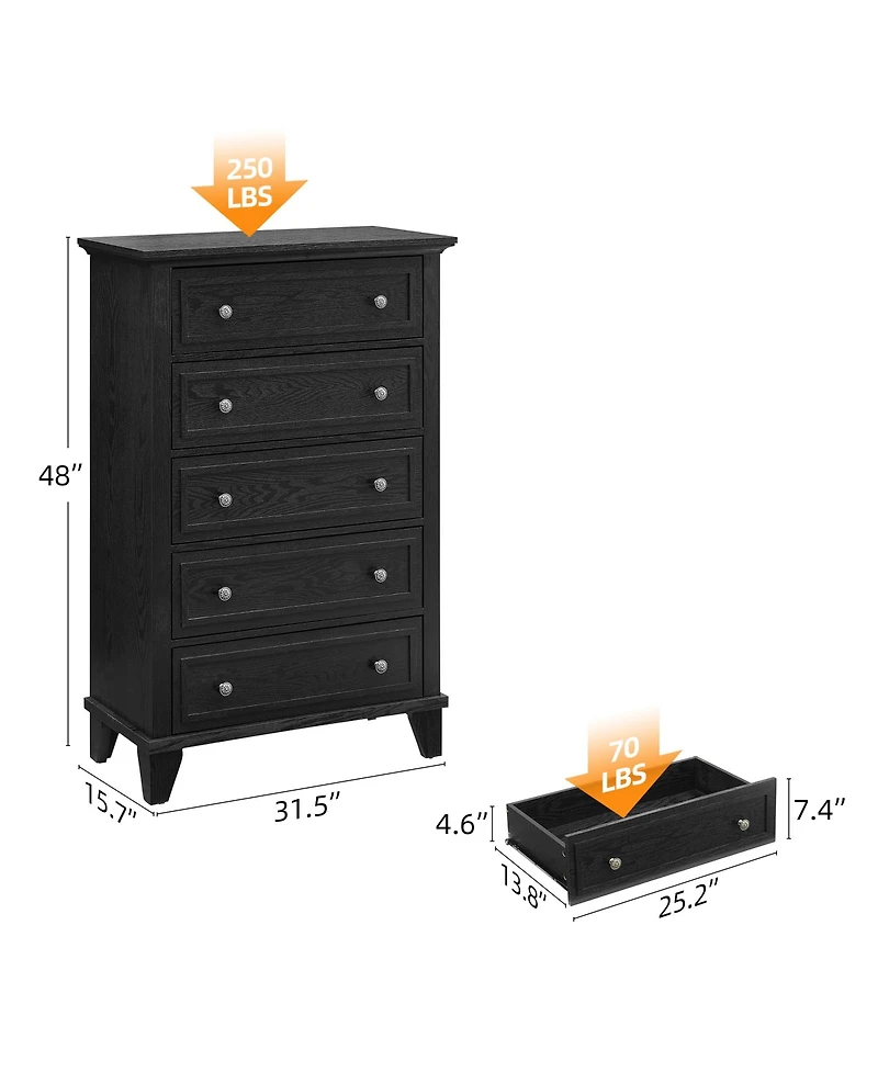 gaomon 5 Drawers Dresser,Storage Dresser with Metal Handles,Chest of Drawers for Bedroom, Living Room, Hallway, Office
