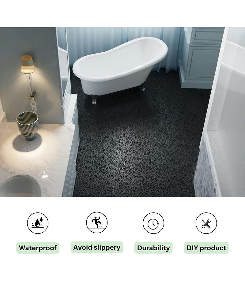 Simplie Fun 12" Black Interlocking Deck Tiles, Pebble Stone Pattern (12-Pack