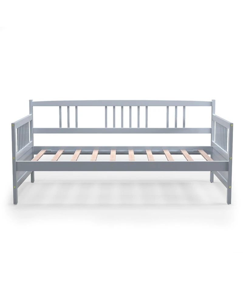 Gymax Twin Size Wooden Slats Daybed Frame Support Platform W/Rails Cherry