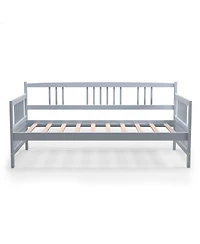 Gymax Twin Size Wooden Slats Daybed Frame Support Platform W/Rails Cherry