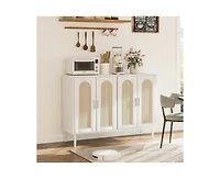 gaomon Sideboard Buffet Cabinet, 4 Rattan Doors Accent Storage Cabinet, Console Table Coffee Bar with Power Outlet, Adjustable Shelves for Dining Room