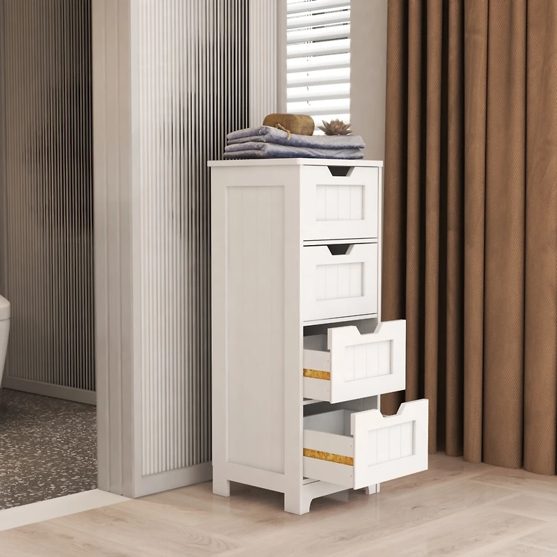 White 4-Drawer Storage Cabinet for Bathroom, Living Room, Kitchen