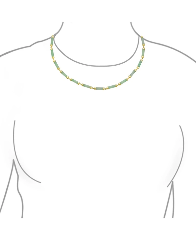 Bling Jewelry Asian Style Light Green Natural Jade Strand Tube Bar Link Necklace Collar Gold Plated Sterling Silver 18 Inch
