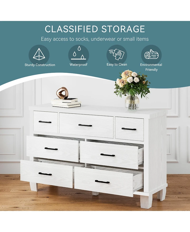 Vintage Dresser for Bedroom with 7 Drawers, Vintage Design Wood Drawer Dresser Chest of Drawers for Closet, Living Room, Hallway, Nursery, Kids Bedroo