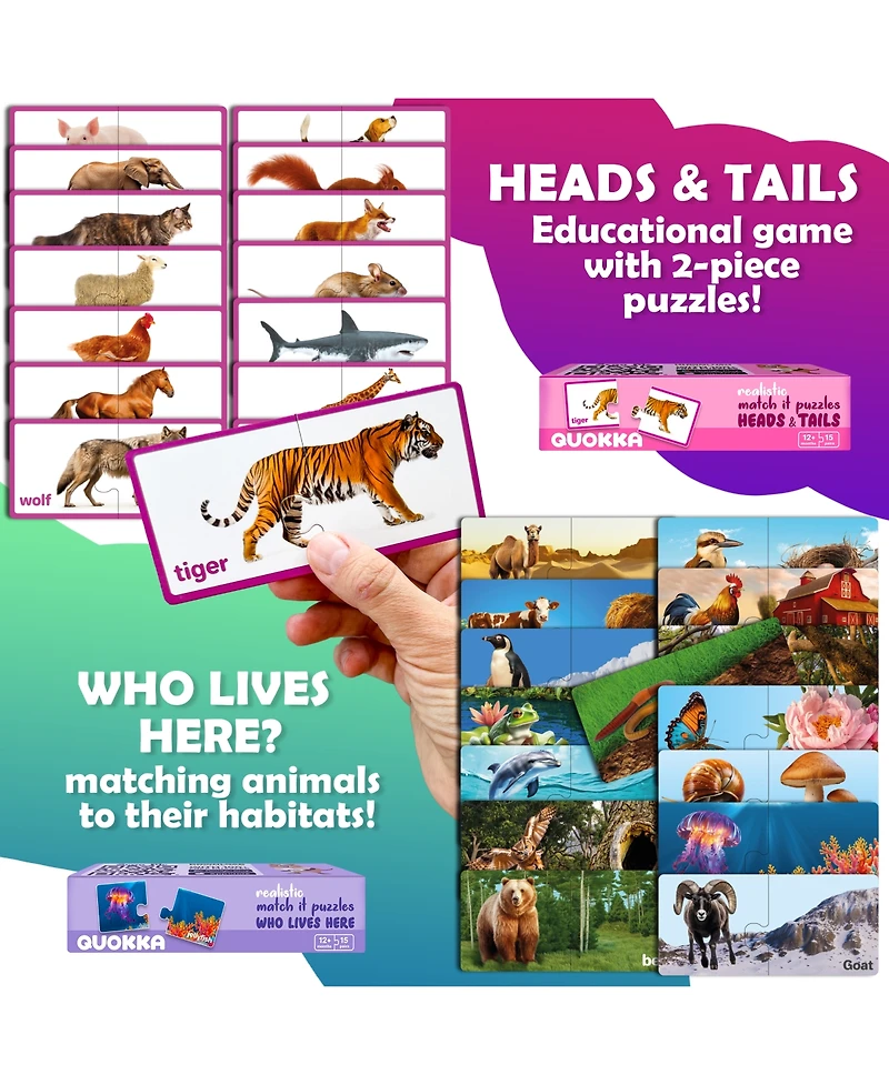 Quokka 5X Megaset Matching Puzzles for Toddlers 3-5 - Numbers, Animals, Opposites