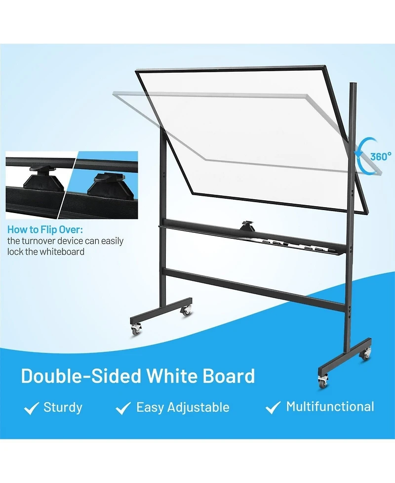 Vebreda 48 x 36 Inch Mobile Magnetic Double-Sided Reversible Whiteboard Height Adjust