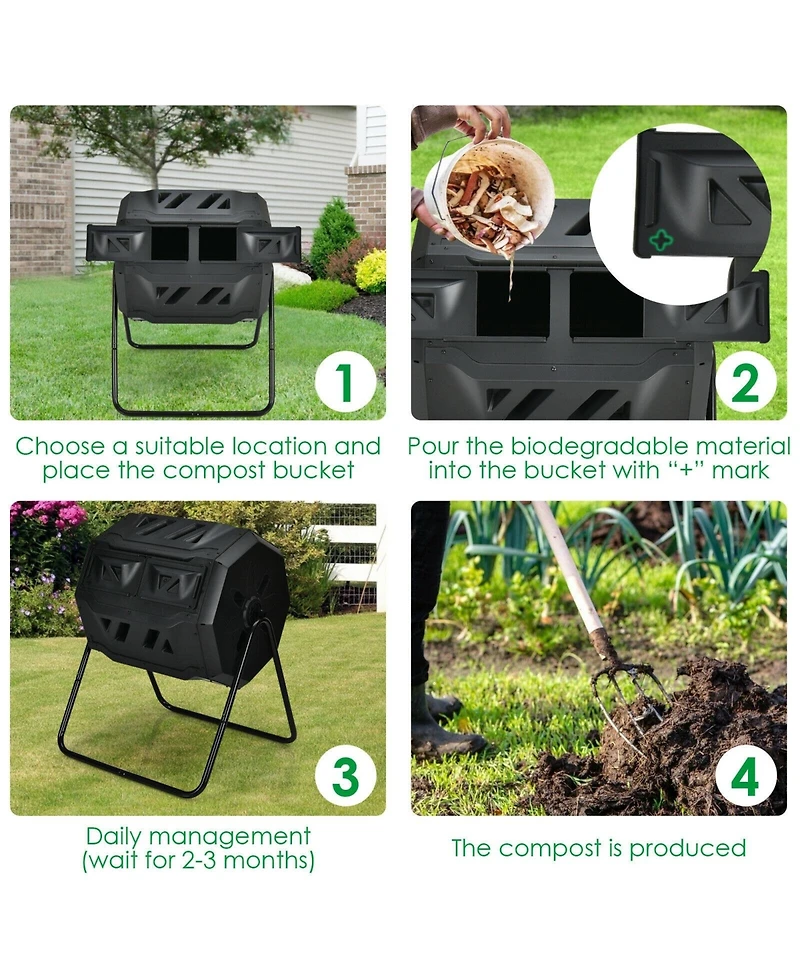 Givimo 43 Gallon Composting Tumbler Compost Bin with Dual Rotating Chamber