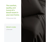 Cariloha Retreat 2-Piece Sateen Pillowcase Set | Black Sand |Standard | Lyocell Material | Breathable, Corner Straps, Extra soft & Cooling