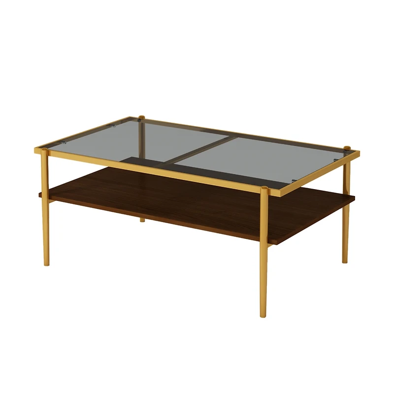 Streamdale Modern Glass Coffee Table with Golden Legs
