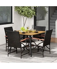 5 Pcs Patio Pe Wicker Dining Set Table and Chairs with Cushions 1.9" Umbrella Hole