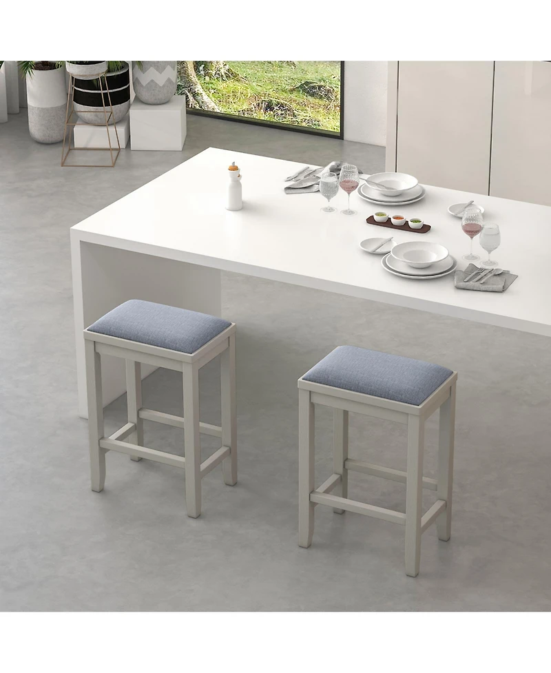 Skonyon 2 Pieces 25 Inch Upholstered Bar Stool Set with Solid Rubber Wood Frame and Footrest
