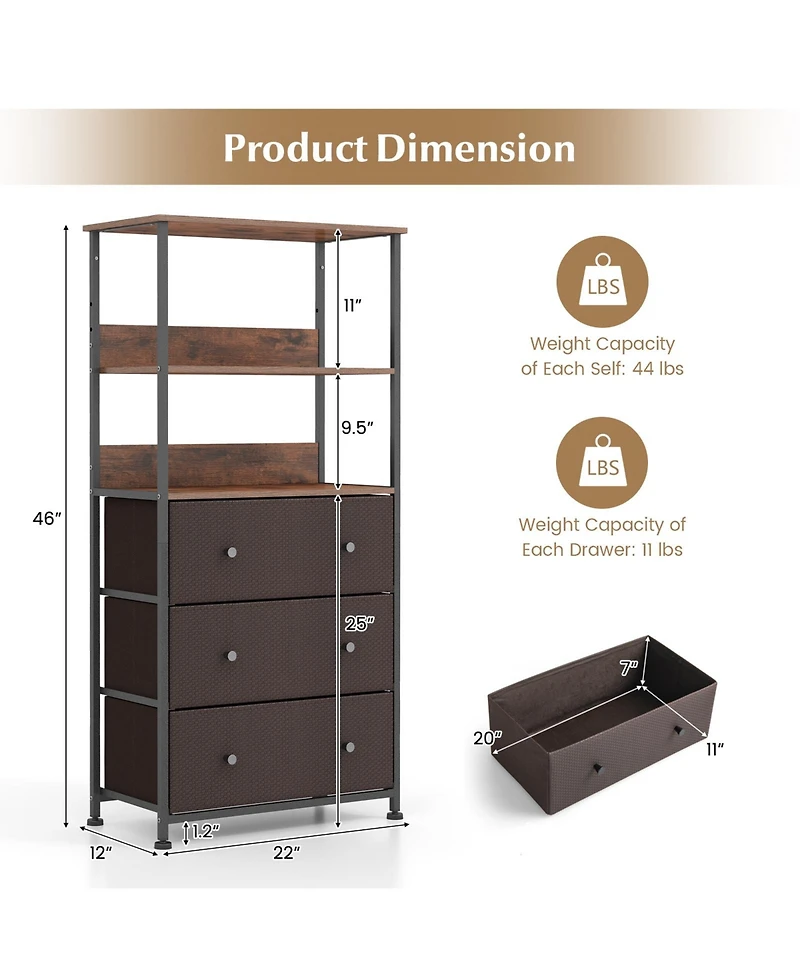 Chest of Fabric Drawer with 3 Folding Fabric Drawers and Anti-tipping Devices-Brown