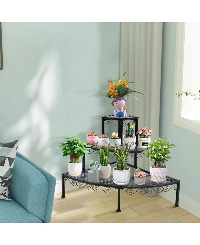 Sugift 3-Tier Corner Metal Flower Ladder Plant Stand