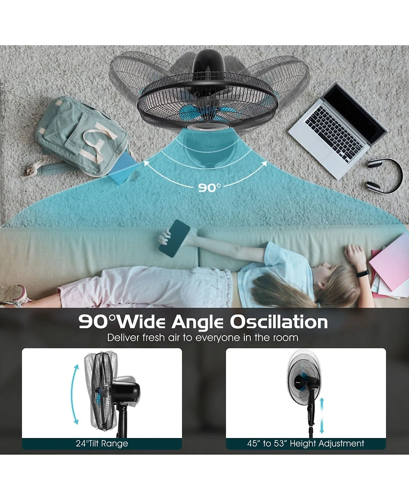 Skonyon 16 Inches Adjustable Height Fan with Quiet Oscillating Stand for Home and Office