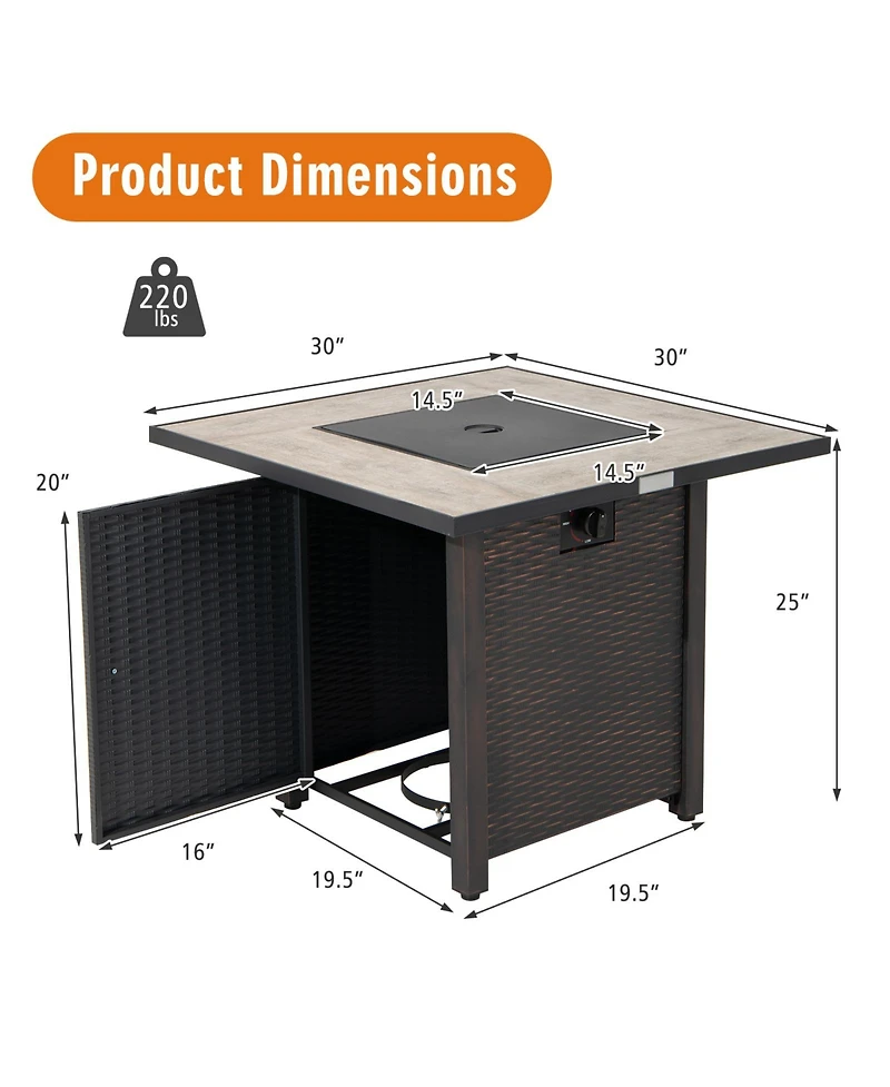 Sugift 30 Inch Square Propane Gas Fire Pit Table Ceramic Tabletop