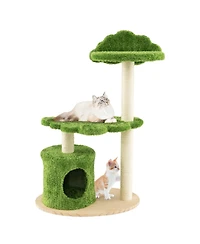 38 Inch Cute Cat Tree for Indoor Cats with Fully Wrapped Sisal Scratching Posts-Green