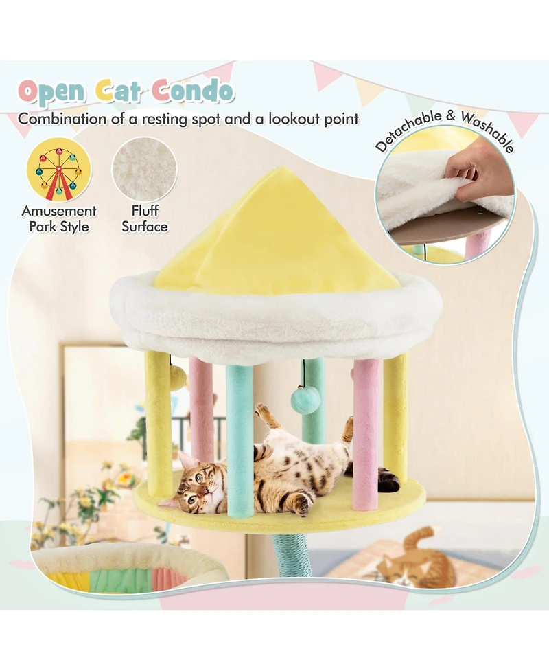 Multi-Layer Cat Tree with 2 Removable Perches Scratching Posts-Color