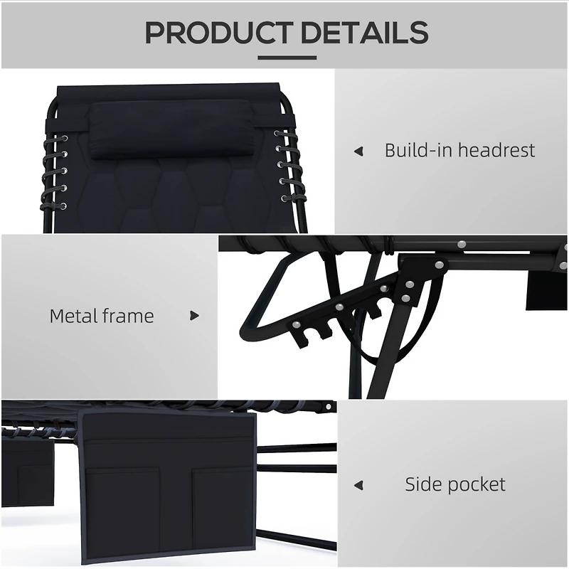 Folding Lounge Set with 5-Level Reclining Back & Padded Seat