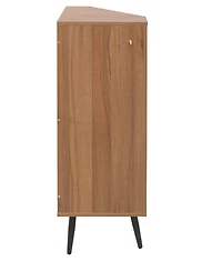 Simplie Fun Freestanding Corner Table with Rattan Door
