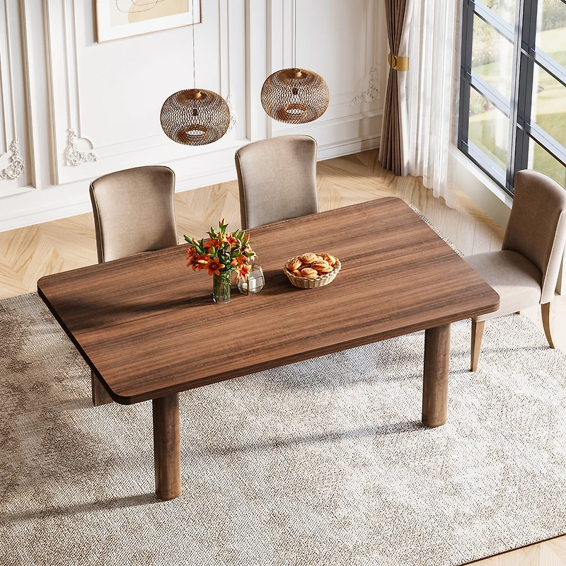 Tribesigns Wood Dining Table for 4-6 People, 63-Inch Farmhouse Kitchen Table with Solid Wood Legs, Rectangular Dinner Table for Dining Room, Kitchen,