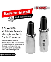 5 Core Xlr Connector Male Female to 1/4 Audio Jack 3 Pin Secure Mic Plug w Locking Ends - 5 Pair