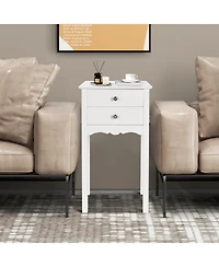 Sugift Side Table End Accent Table with 2 Drawers-White