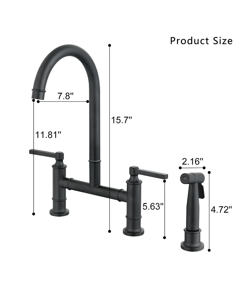 Streamdale Furniture Double Handle Bridge Kitchen Faucet with Side Spray