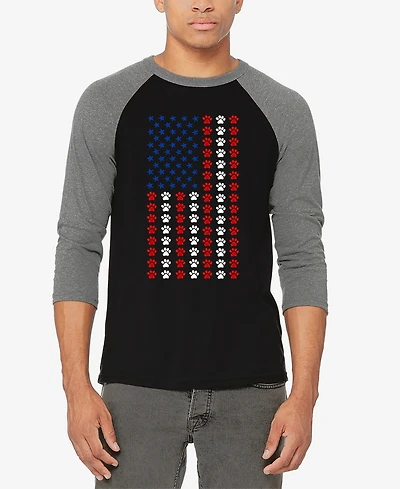 La Pop Art Men's Paws Flag Raglan Baseball Word T-Shirt