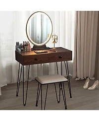 Industrial Makeup Dressing Table with 3 Lighting Modes-Rustic Brown