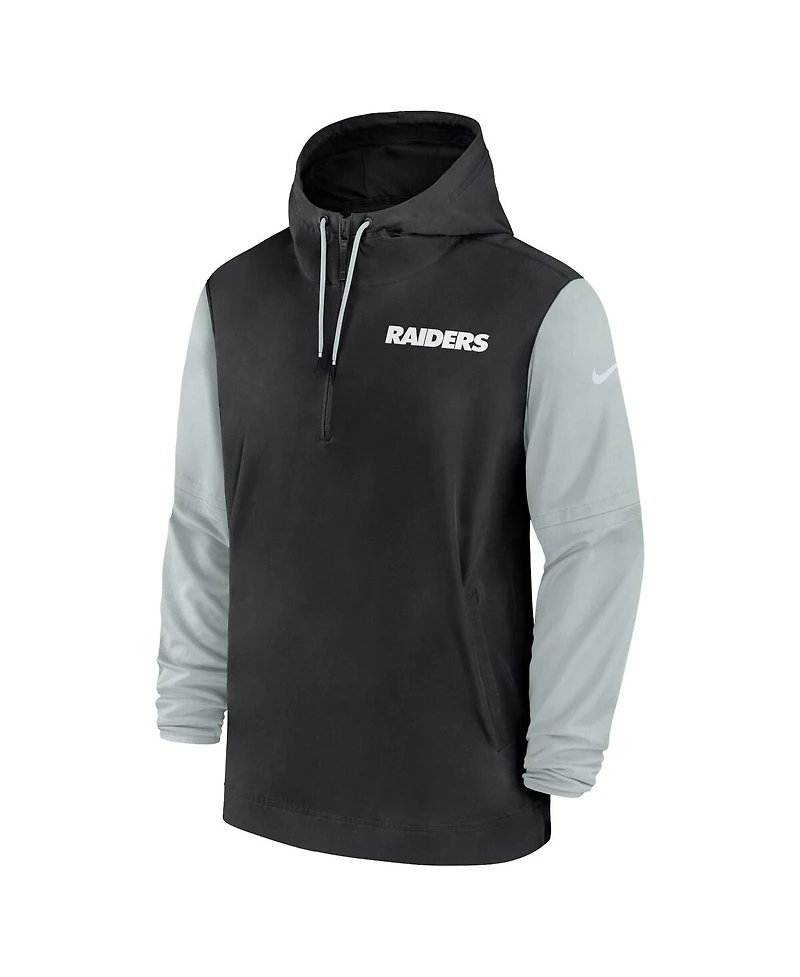 Nike Men's Black/Silver Las Vegas Raiders 2024/25 Sideline Pre-Game Player 1/2-Zip Hoodie Jacket